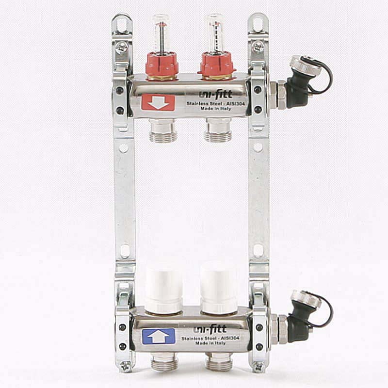 Колл.группа 1 х 2 вых 3/4 с расходомерами и термостатическими вентилями, нерж. сталь