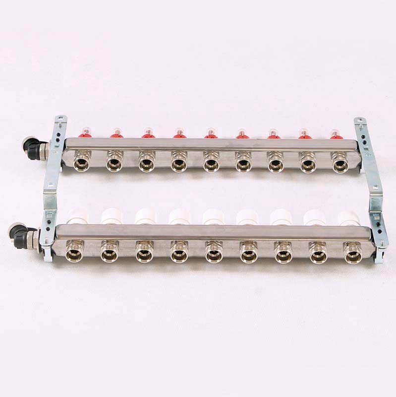 Колл.группа 1 х 9 вых 3/4 с расходомерами и термостатическими вентилями, нерж. сталь