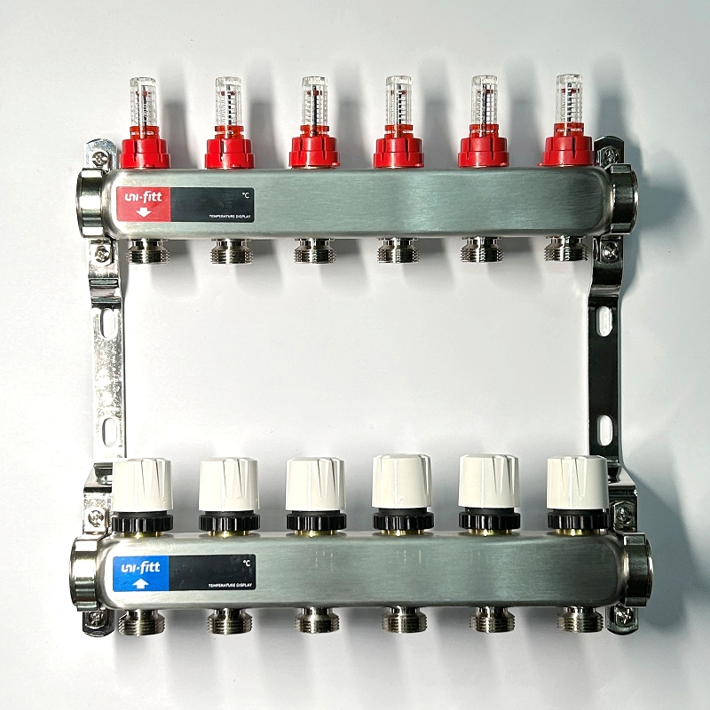 Колл.группа 1 х 6 вых 3/4 с расходомерами и термостатическими вентилями без конц, нерж. сталь