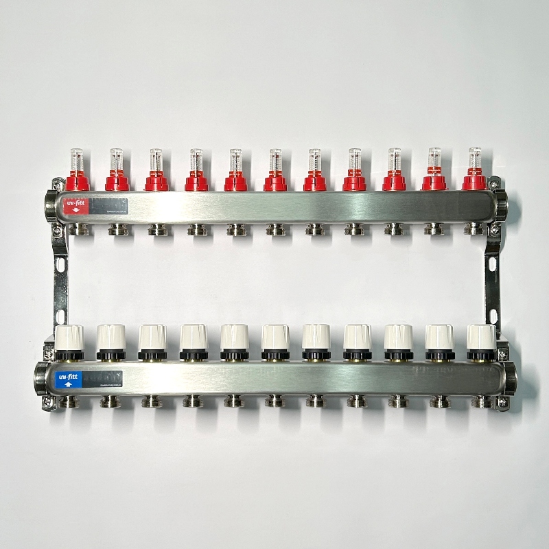 Колл.группа 1 х 11 вых 3/4 с расходомерами и термостатическими вентилями без конц, нерж. сталь