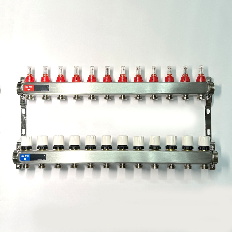 Колл.группа 1 х 12 вых 3/4 с расходомерами и термостатическими вентилями без конц, нерж. сталь
