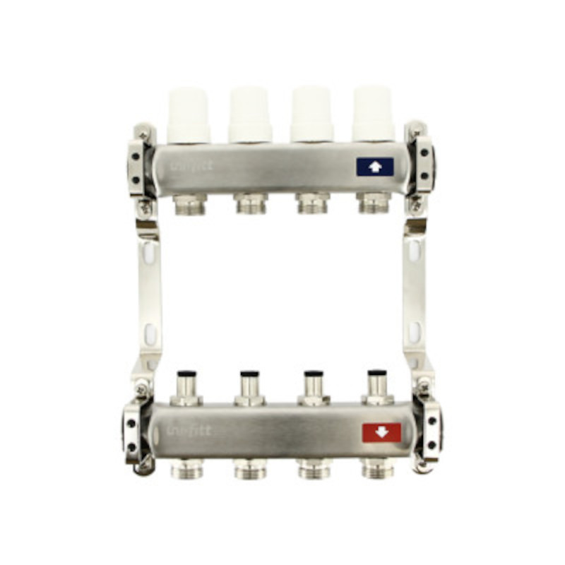 Коллекторная группа 1 x 2 выхода 3/4 STOUT с балансировочными клапанами из нержавеющей стали без концевых групп 451W4302