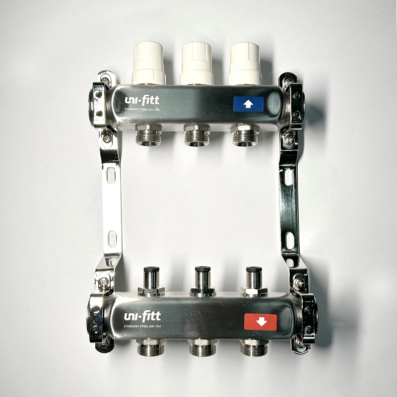 Колл.группа 1 х 3 вых 3/4 с балансировочными и термостатическими вентилями без конц, нерж. cталь