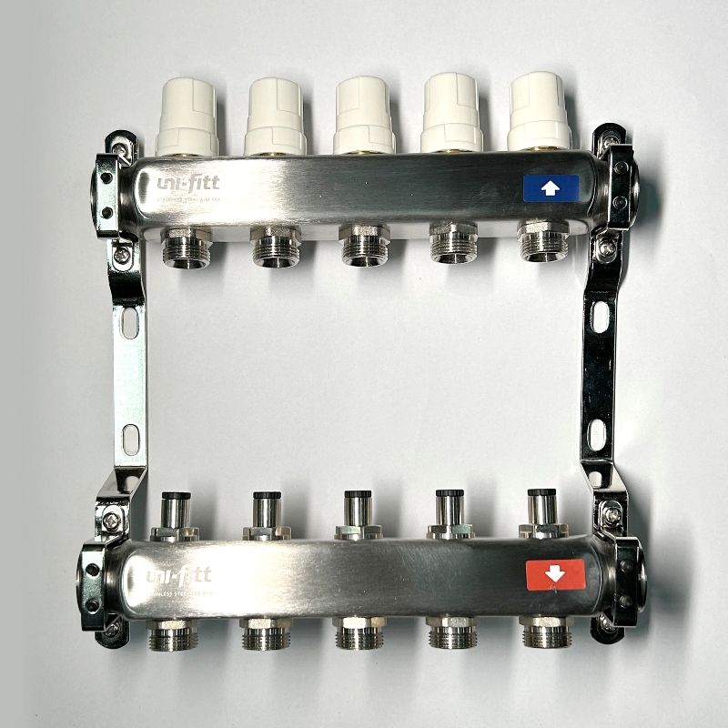 Колл.группа 1 х 5 вых 3/4 с балансировочными и термостатическими вентилями без конц, нерж. cталь