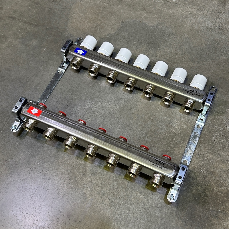 Колл.группа 1 х 7 вых 3/4 с балансировочными и термостатическими вентилями без конц, нерж. cталь