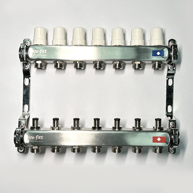 Колл.группа 1 х 7 вых 3/4 с балансировочными и термостатическими вентилями без конц, нерж. cталь