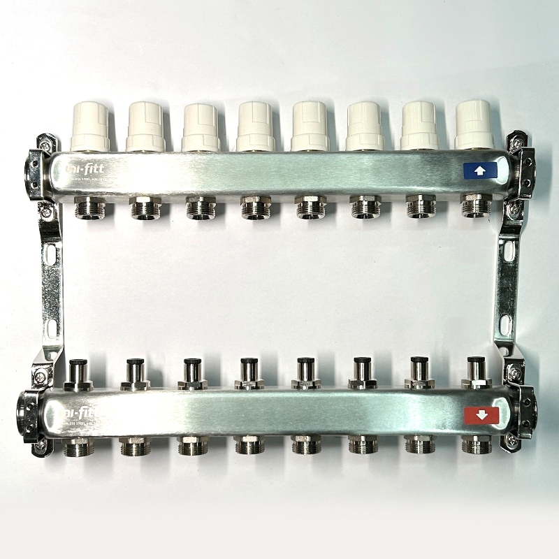 Коллекторная группа STOUT 1 x 8 выходов 3/4 EK с балансировочными клапанами из нержавеющей стали 506268