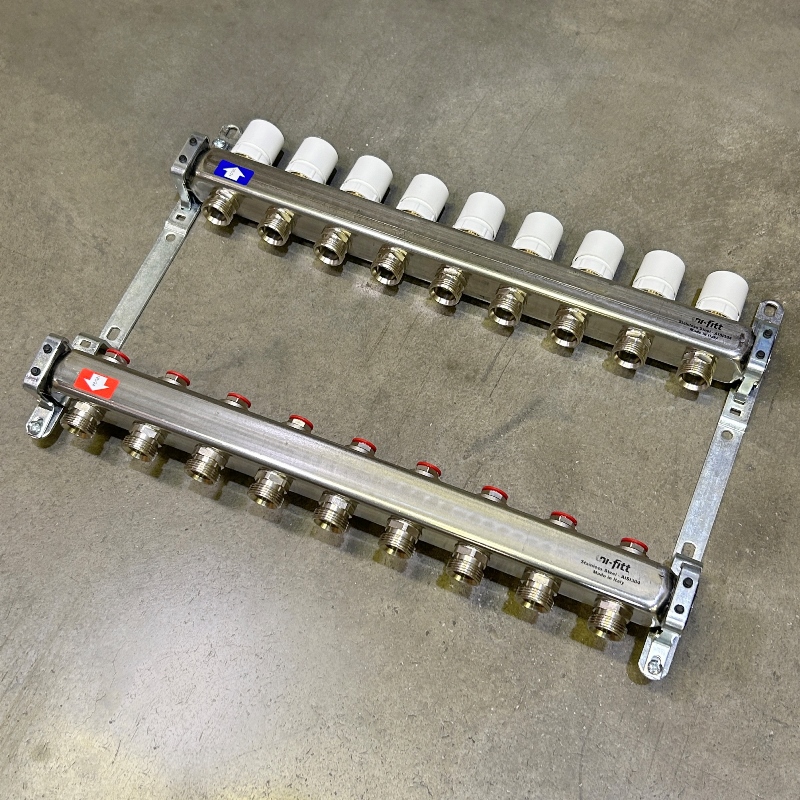 Колл.группа 1 х 9 вых 3/4 с балансировочными и термостатическими вентилями без конц, нерж. cталь