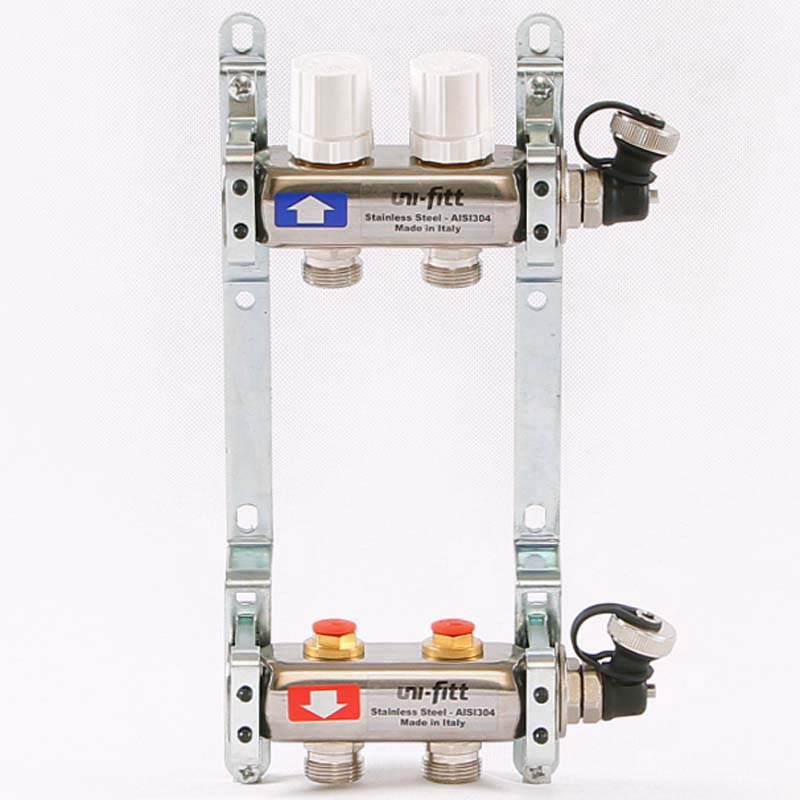 Колл.группа 1 х 2 вых 3/4 с балансировочными и термостатическими вентилями, нерж. сталь