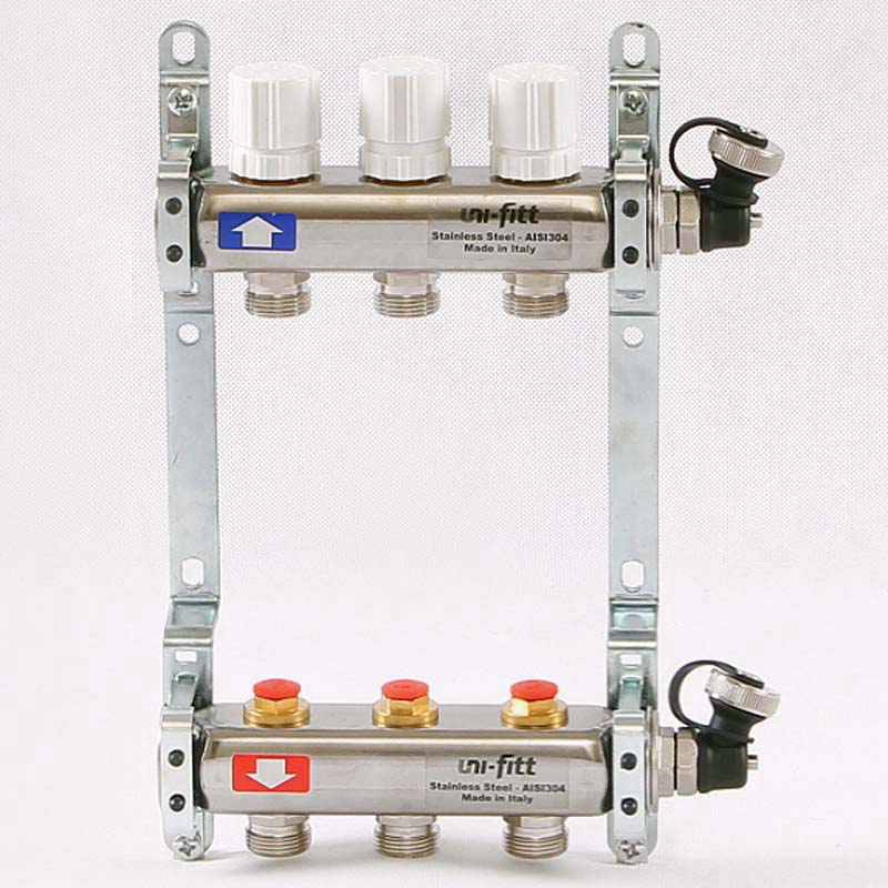 Колл.группа 1 х 3 вых 3/4 с балансировочными и термостатическими вентилями, нерж. сталь