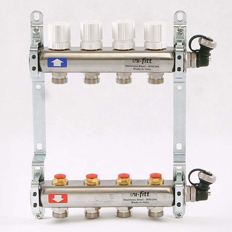 Колл.группа 1 х 4 вых 3/4 с балансировочными и термостатическими вентилями, нерж. сталь