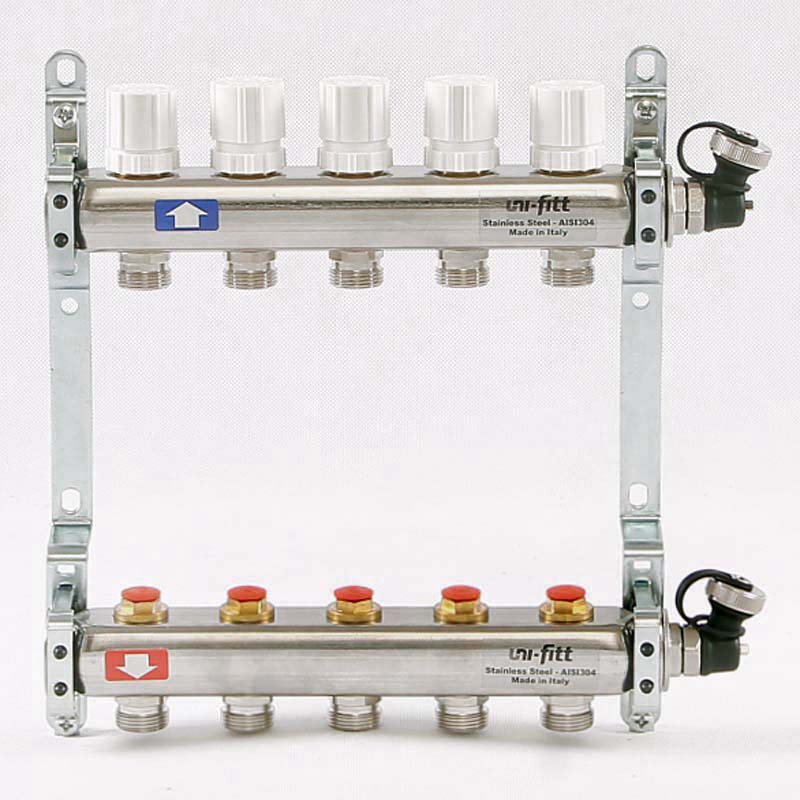 Колл.группа 1 х 5 вых 3/4 с балансировочными и термостатическими вентилями, нерж. сталь