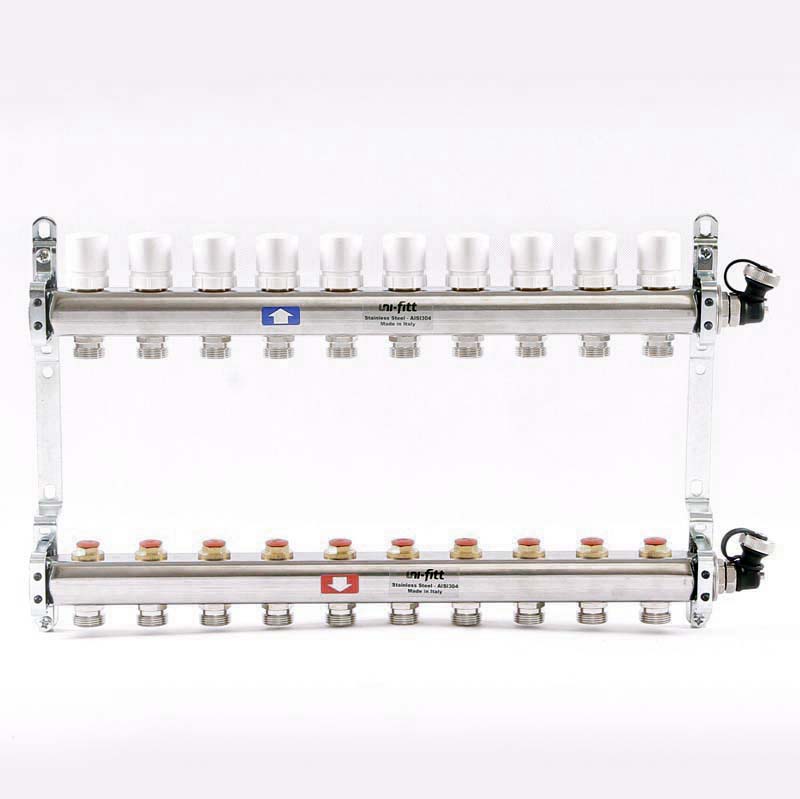 Колл.группа 1 х 10 вых 3/4 с балансировочными и термостатическими вентилями, нерж. сталь