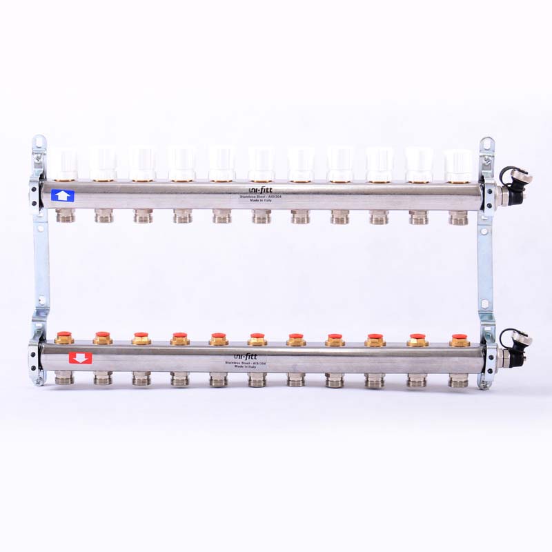 Колл.группа 1 х 11 вых 3/4 с балансировочными и термостатическими вентилями, нерж. сталь