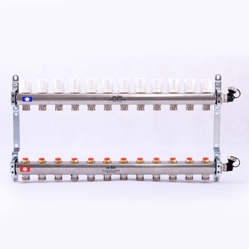 Колл.группа 1 х 12 вых 3/4 с балансировочными и термостатическими вентилями, нерж. сталь