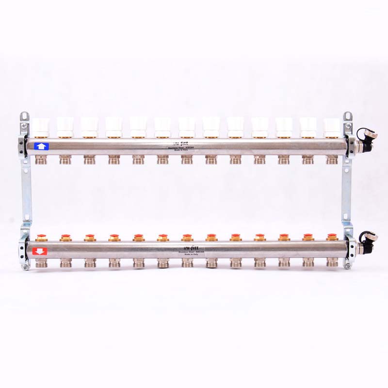 Колл.группа 1 х 13 вых 3/4 с балансировочными и термостатическими вентилями, нерж. сталь