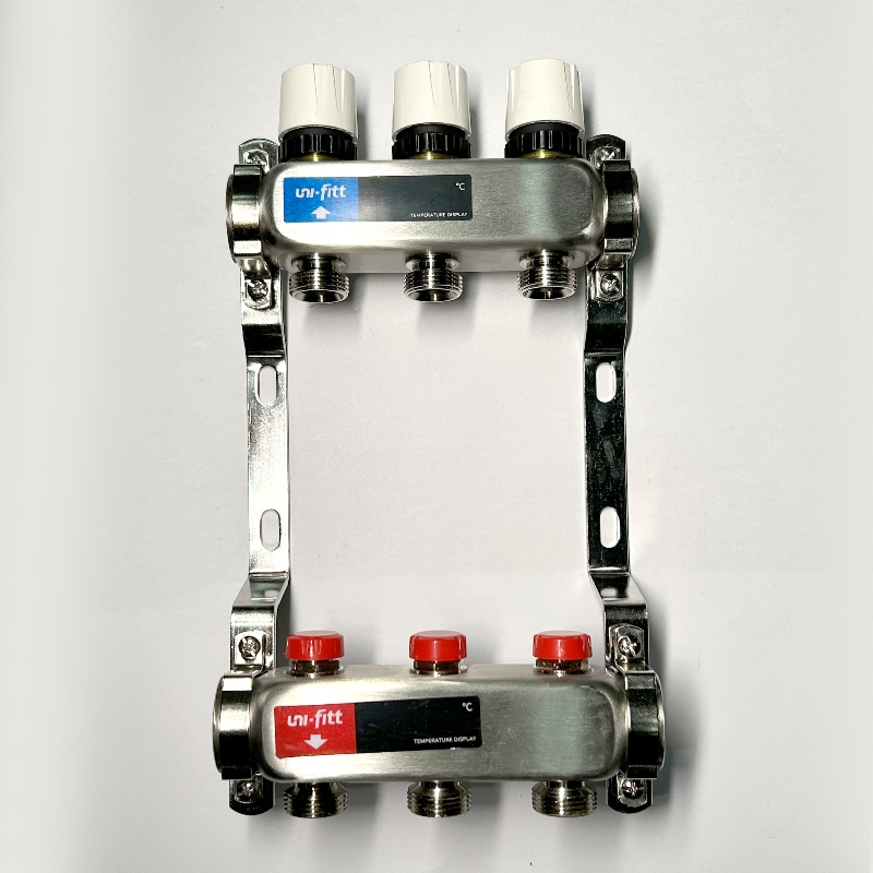 Колл.группа 1 х 3 вых 3/4 с балансировочными и термостатическими вентилями без конц, нерж. cталь