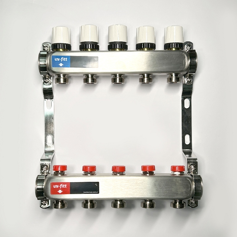 Колл.группа 1 х 5 вых 3/4 с балансировочными и термостатическими вентилями без конц, нерж. cталь