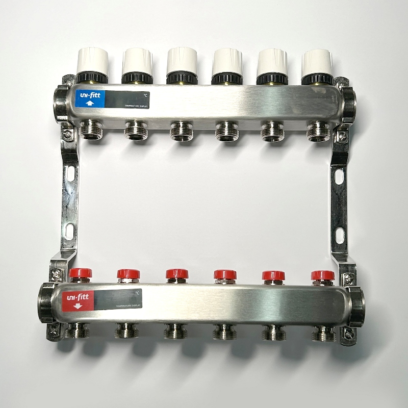 Колл.группа 1 х 6 вых 3/4 с балансировочными и термостатическими вентилями без конц, нерж. cталь