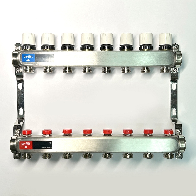 Колл.группа 1 х 8 вых 3/4 с балансировочными и термостатическими вентилями без конц, нерж. cталь