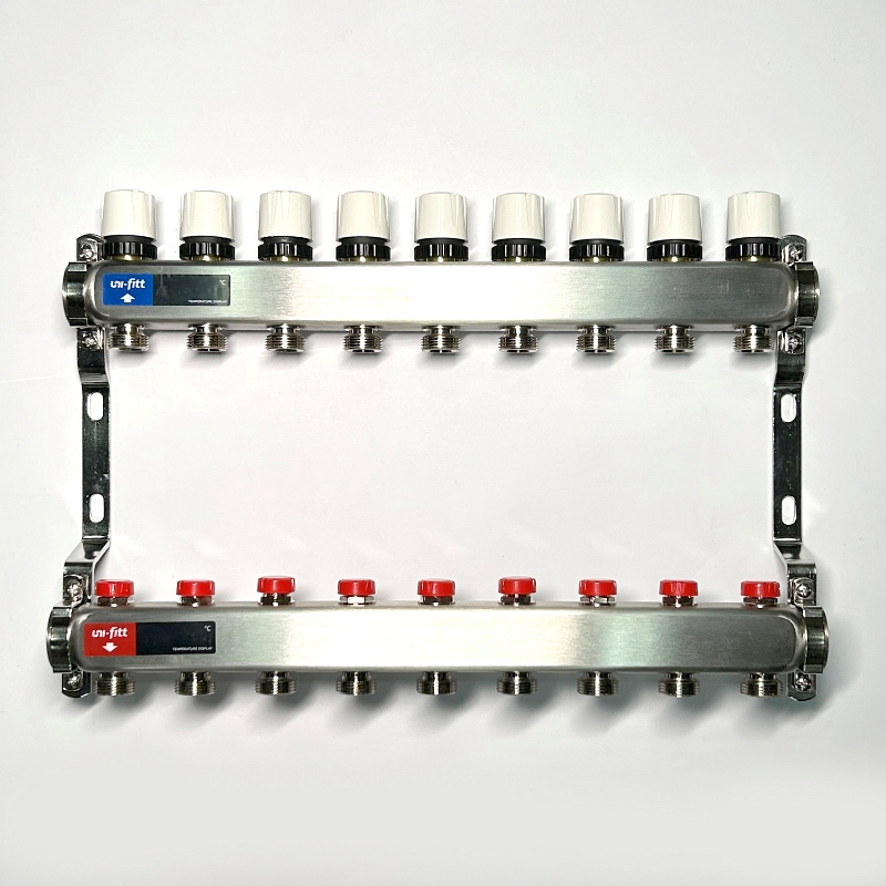 Колл.группа 1 х 9 вых 3/4 с балансировочными и термостатическими вентилями без конц, нерж. cталь