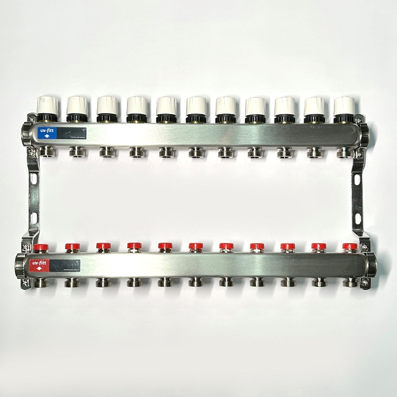 Колл.группа 1 х 11 вых 3/4 с балансировочными и термостатическими вентилями без конц, нерж. cталь