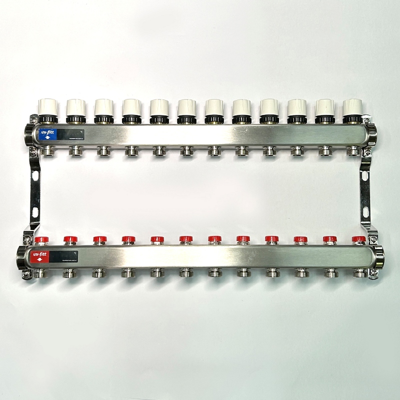Колл.группа 1 х 12 вых 3/4 с балансировочными и термостатическими вентилями без конц, нерж. cталь
