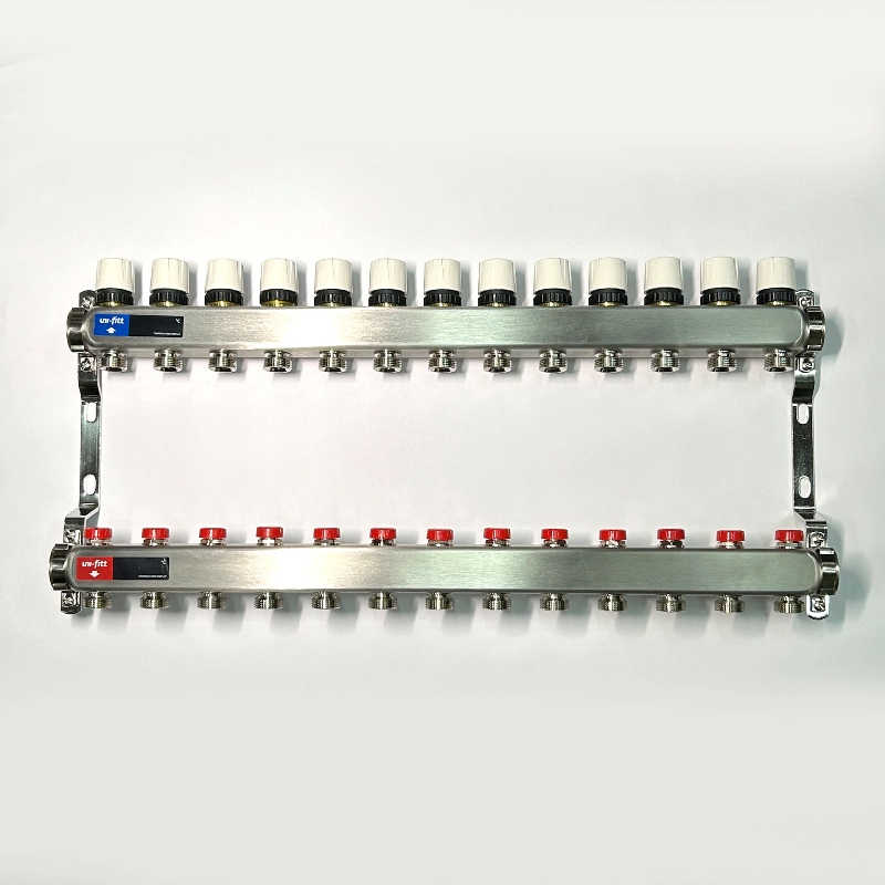 Колл.группа 1 х 13 вых 3/4 с балансировочными и термостатическими вентилями без конц, нерж. cталь
