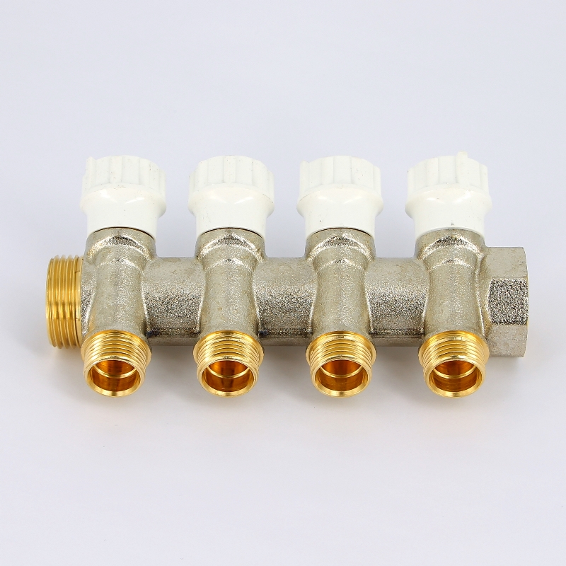 Коллектор НВ 1' 4x1/2' Н 38мм никелир. с вентилями