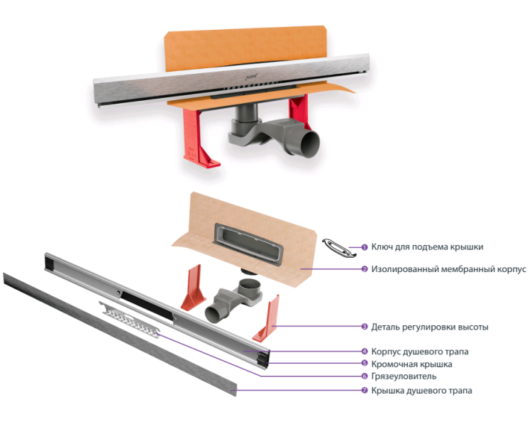 Душевой трап настенный HÜPPE Ambiance 800 мм серебро матовое 47H0035000000009