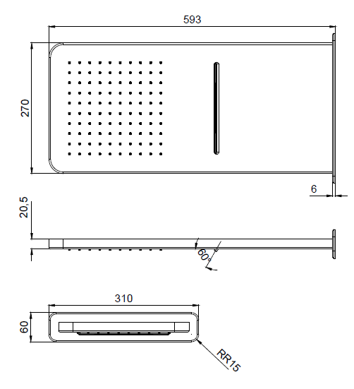 Верхний душ Almar Wall Mounted 593x270 мм настенный 2 режима черный матовый E044194MB