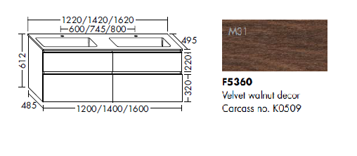 Тумба под раковину burgbad LIN20 1420x495x612 мм подвесная с двумя раковинами цвет Velvet walnut decor SGIB142F5360C0001