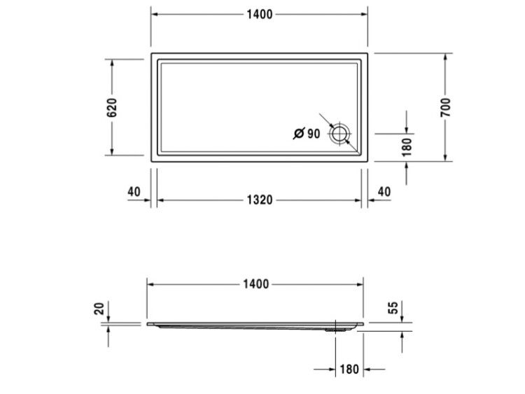 Душевой поддон Duravit Starck Slimline 1400x700 мм прямоугольный с антислипом белый 720124000000001