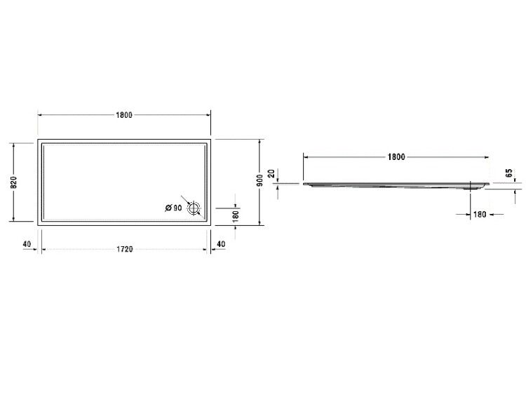 Душевой поддон Duravit Starck Slimline 1800x900x65 мм белый 720134000000000