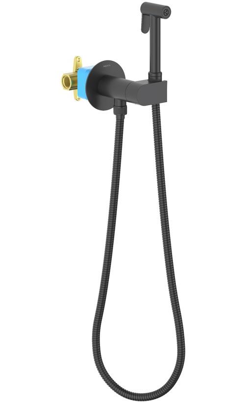 Комплект для гигиенического душа встроенный Aquatek Оберон с прогрессивным картриджем матовый черный AQ1024MB