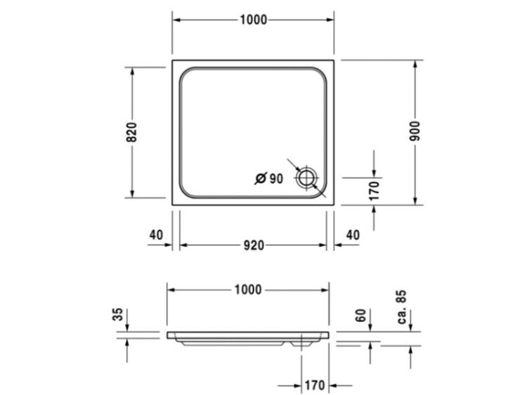 Душевой поддон Duravit D-Code 1000x900x85 мм с антислипом белый 720107000000001