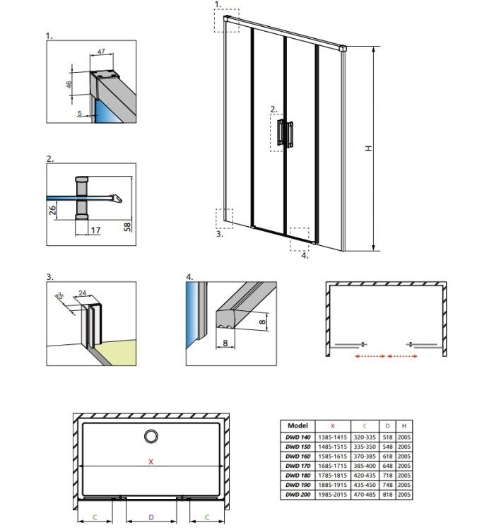 Душевая дверь Radaway Idea DWD 1800x2005 мм универсальная, черный, стекло прозрачное 3871285401