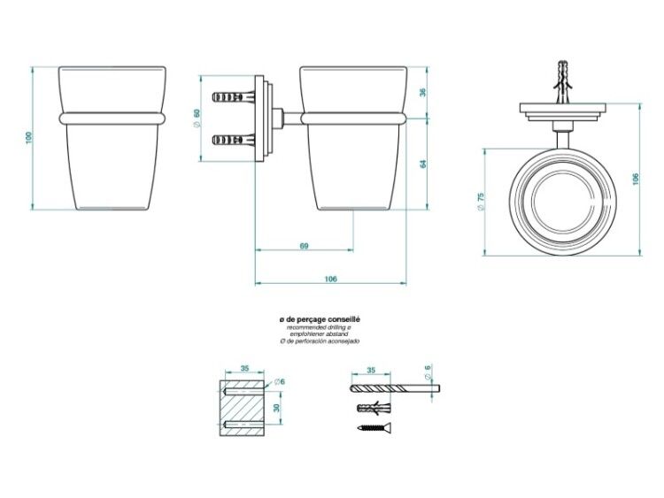 Стакан THG Fauborg metall настенный хром G2TA02536