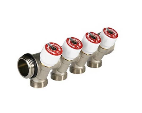 Коллектор сантехнический Giacomini R585CS 3/4x3/4E на 4 выхода с вентилями R585CSX124