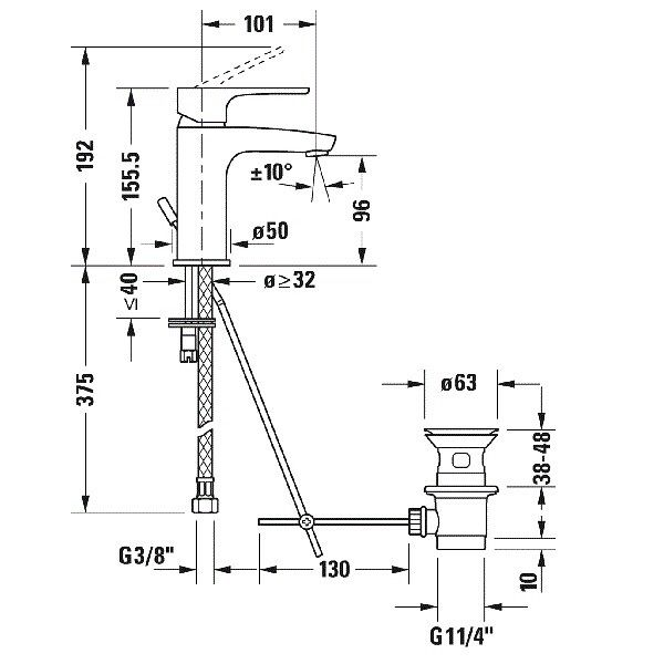 Смеситель для раковины Duravit B.1 хром B11010001010