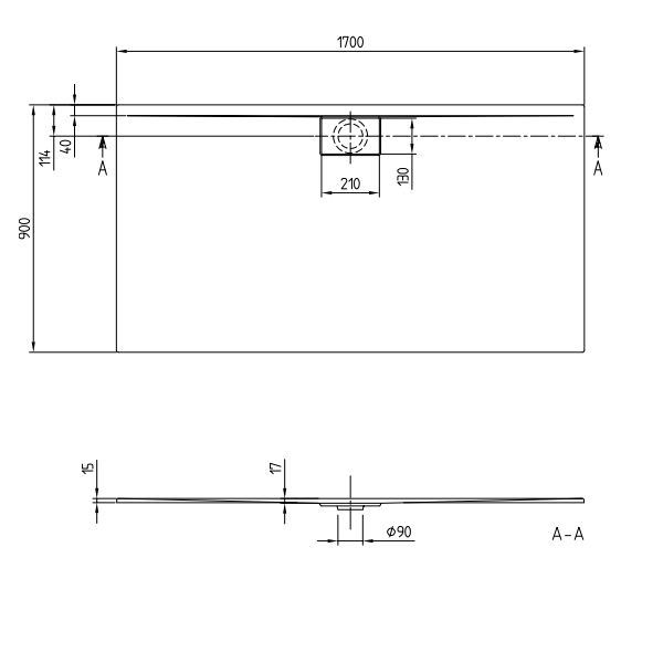 Душевой поддон Villeroy & Boch Architectura Metalrim 1700x900x15 мм альпийский белый UDA1790ARA215V01
