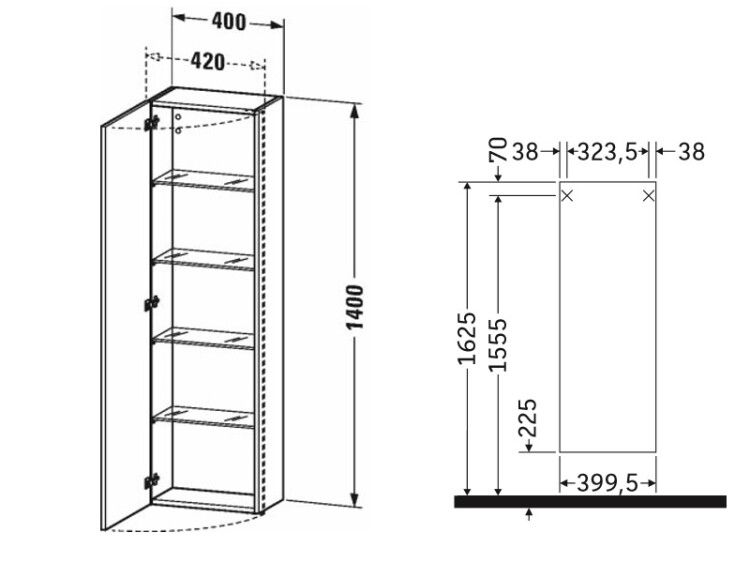 Шкаф-пенал Duravit DuraStyle 400x240x1400 мм подвесной петли слева белый матовый DS1218L1818