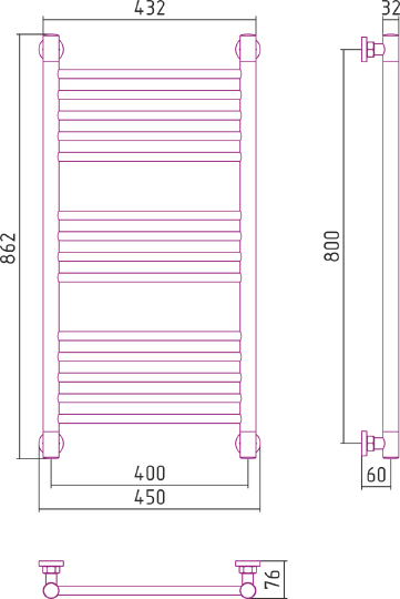Полотенцесушитель водяной Сунержа Богема+ 400x800 мм без покрытия 00-0220-8040