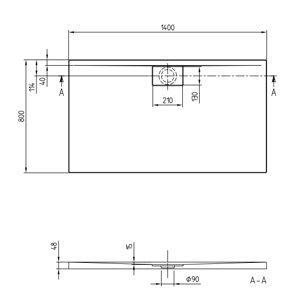 Душевой поддон Villeroy & Boch Architectura Metalrim 1400x800x15 мм с антислипом Vilbogrip белый UDA1480ARA248GV01