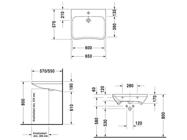 Раковина Duravit DuraStyle 650x570 мм с 1 отверстием для смесителя 2329650000