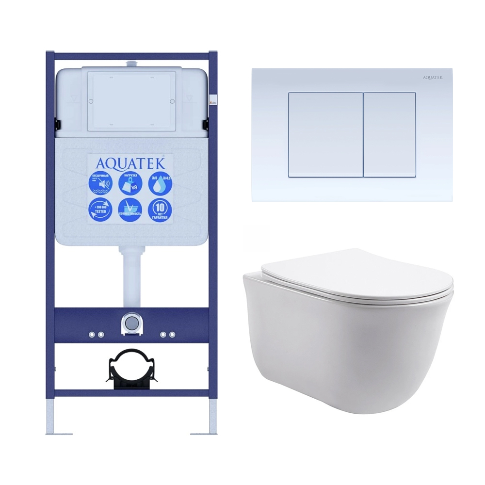 Комплект 4 в 1 инсталляция AQUATEK Standard INS-0000012 клавиша KDI-0000009 унитаз КЛАССИК AQ1111-00 КЛАССИК-009 4в1
