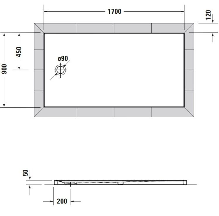 Душевой поддон Duravit Tempano 1700x900x50 мм с антислипом белый 720212000000001
