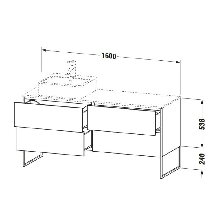 Тумба под раковину Duravit XSquare 1600x548x778 мм напольная белый глянцевый XS4924L2222