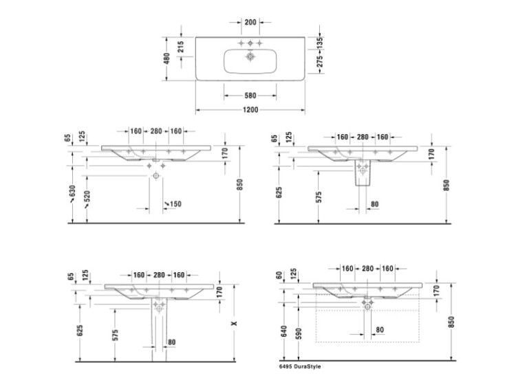 Раковина для мебели Duravit DURASTYLE 1200x480 мм с 1 отверстием 2320120000