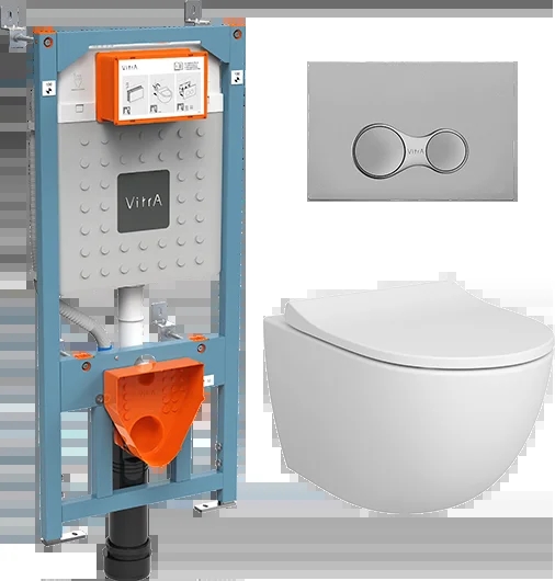 Комплект унитаз подвесной VitrA Sento Rim-ex с сиденьем микролифт, инсталляцией и панелью смыва 9830B003-7207